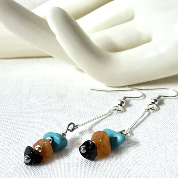 REIMAGINED Carnelian, Agate, Howlite Beaded Earrings on Sterling Silver Hooks - Picture 3 of 5